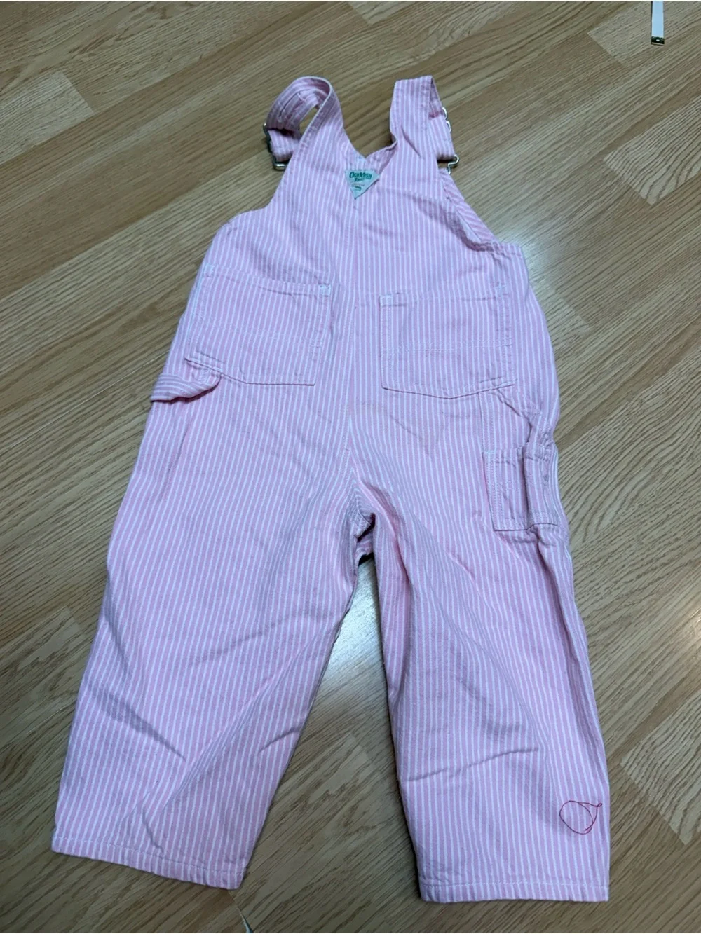 OshKosh B’gosh 24M Pink Hickory Stripe Bib Overalls Snap Leg Cotton Toddler